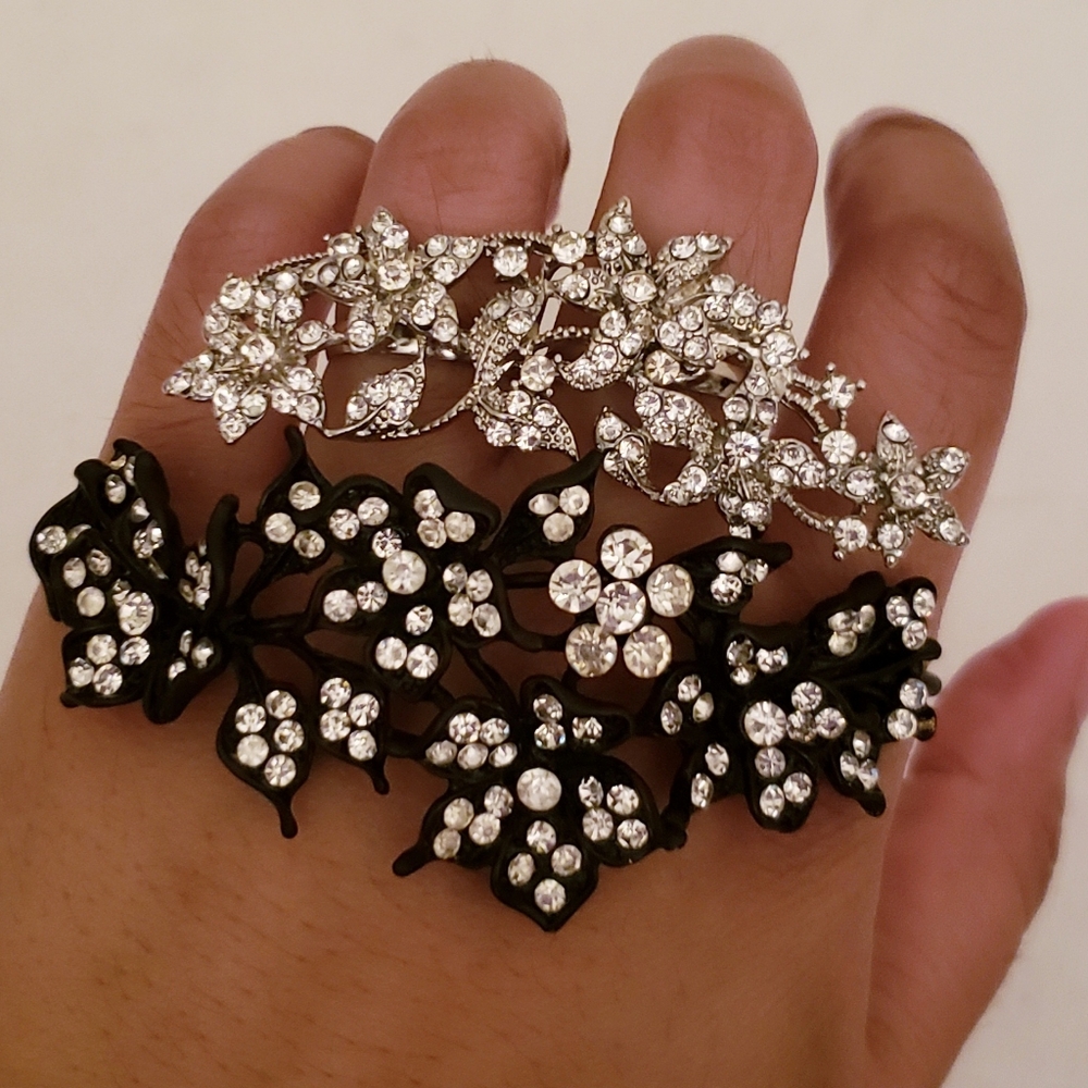 Floral Jeweled Embellished Knuckle & Ring Jewelry Set